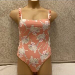 Dippin' Daisy's Peach Floral Ruffle One Piece Swimsuit
